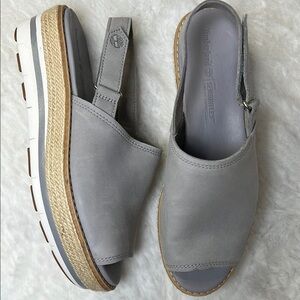Timberland Espadrille Platform Sandal Sz 7.5 Peep‎ Toe Leather Comfort Slingback